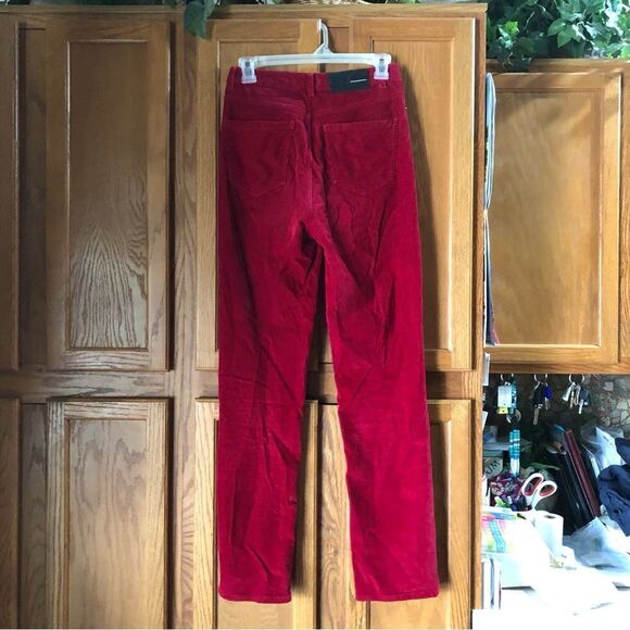BLK DNM High Rise Corduroy Straight Jeans Pop of Red Size 26 - Picture 6 of 12